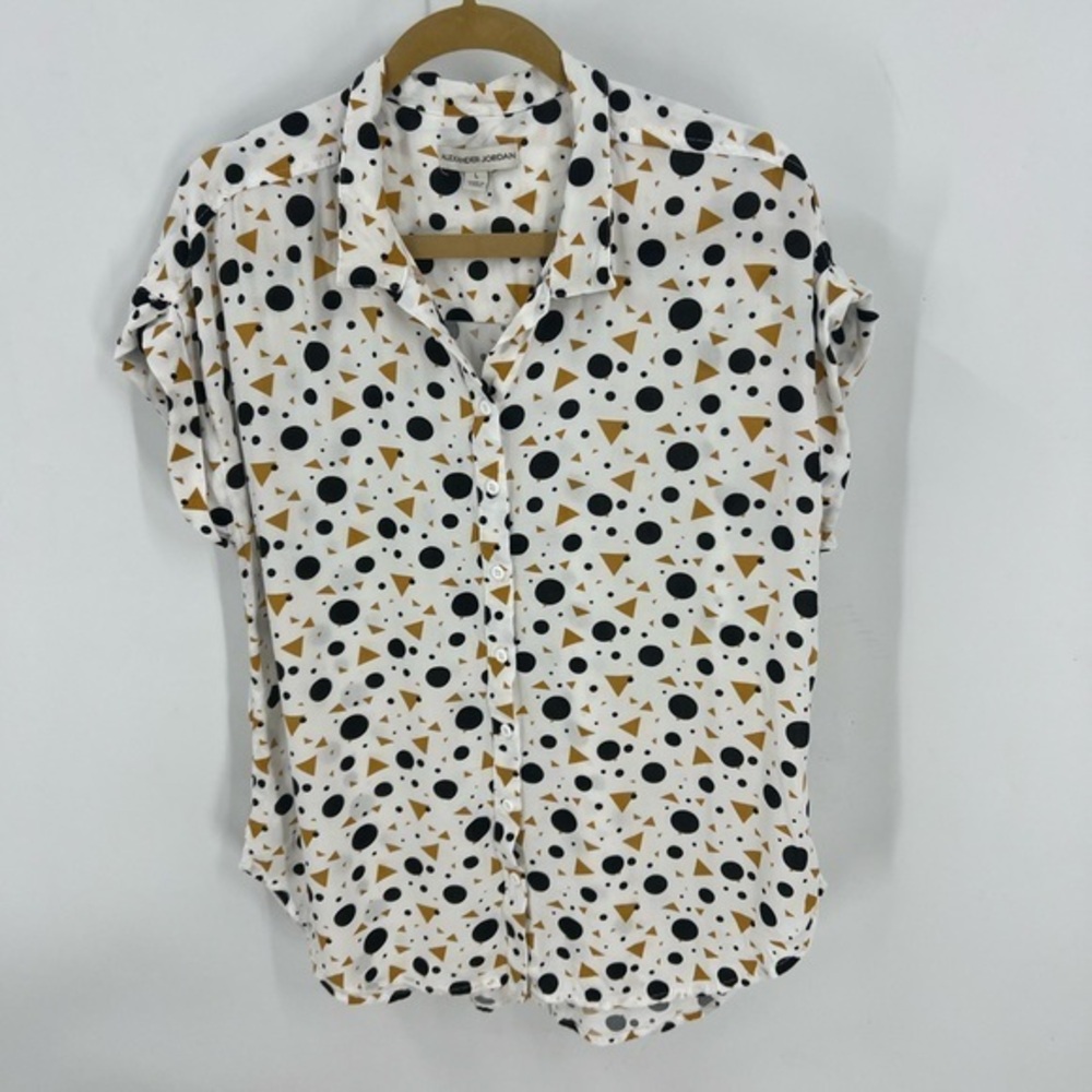 Alexander Jordan retro print button front cuff sleeve top L